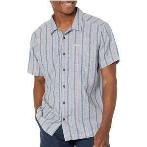 Columbia Shirt Size XXL Blue Flax Striped Button Up Short Sleeve lightweight